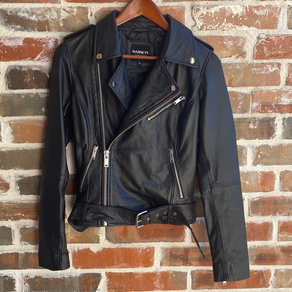Barneys Originals Biker Jacket in 100% Sheep Leather in Black